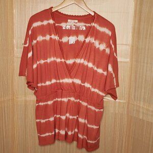 Maurices Womens New Orange Tie Dye Short Sleeve Faux Wrap Top XL